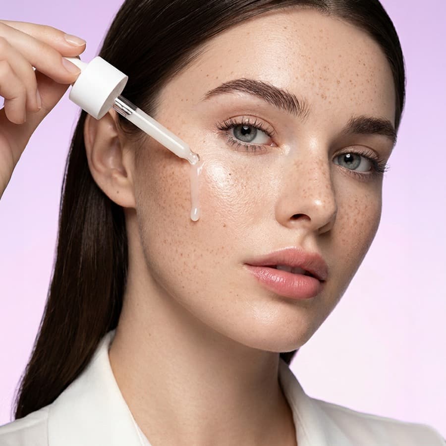 Applying a Nourish serum for NMF hydration